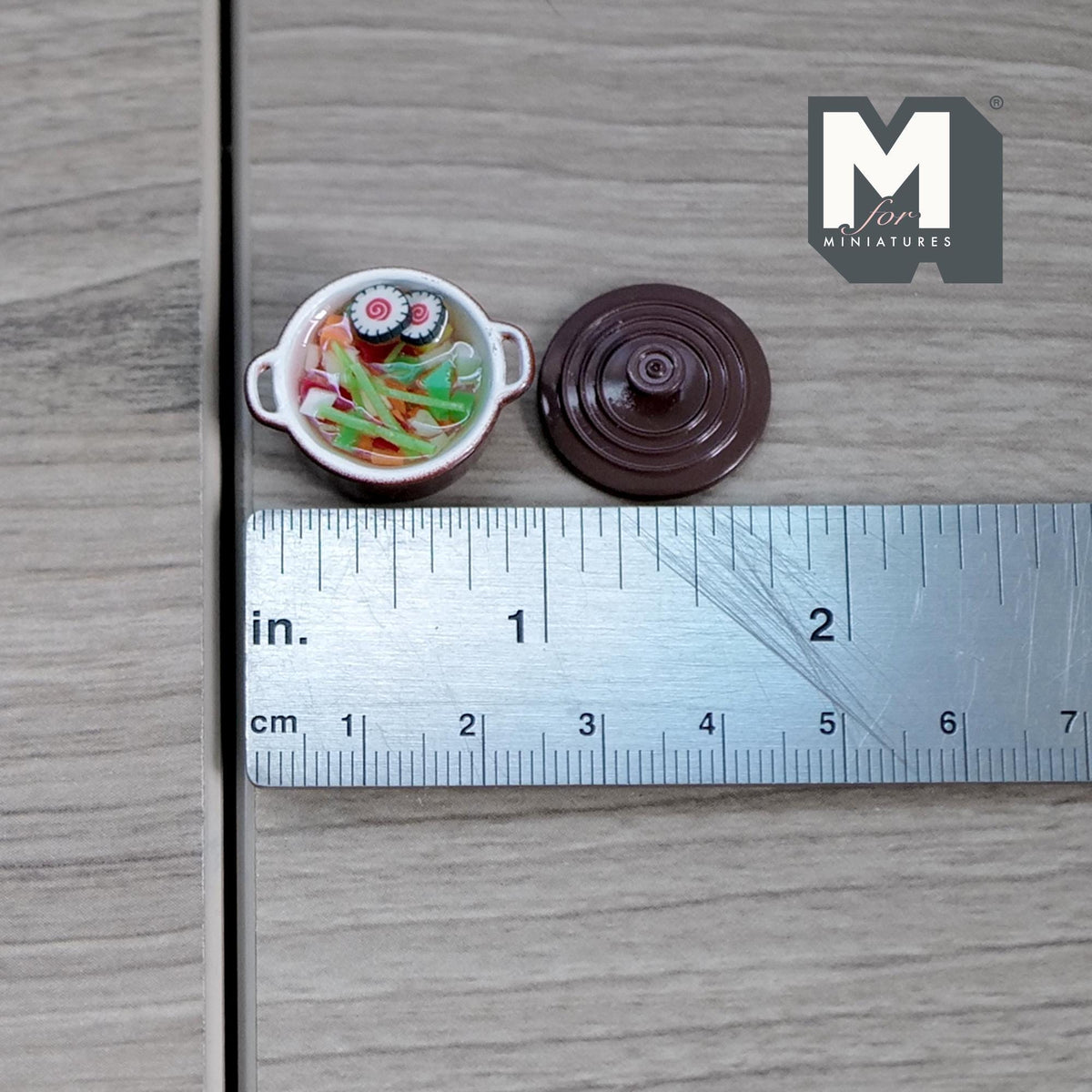 1:12 Scale Miniature Vegetable Soup in Metal Pot with Lid, 3/4 inch dia., DIY Dollhouse Supply (brown)