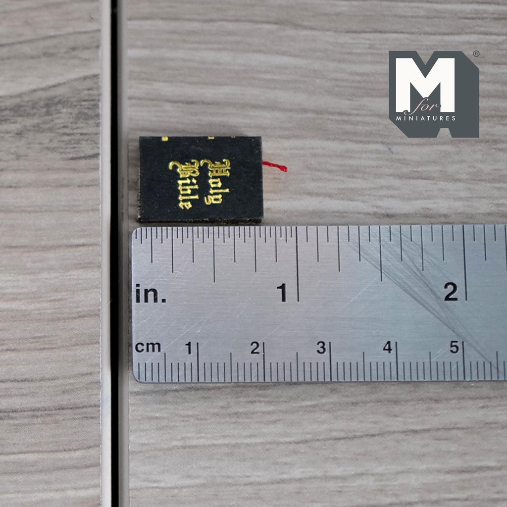 1:12 Scale Miniature Holy Bible Book, Gold Lettering, 13/16 inch tall, DIY Dollhouse Supply (fixed pages) (black)