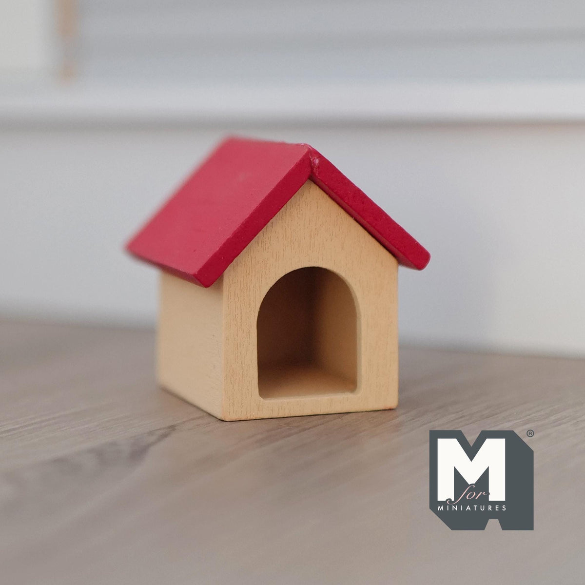 1:12 Scale Miniature Wood Dog House with Red Roof, 1-11/16 inch tall, DIY Dollhouse Supply