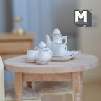 1:12 Scale Miniature Ceramic Tea Set with Gold Trim, Set of 8, DIY Dollhouse Supply (white)