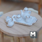 1:12 Scale Miniature Ceramic Tea Set with Gold Trim, Set of 8, DIY Dollhouse Supply (white)
