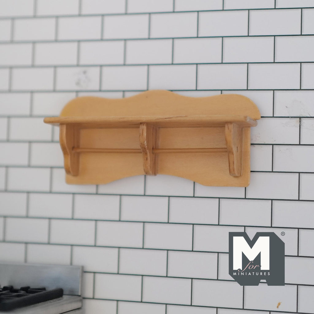 1:12 Scale Miniature Wood Wall Shelf with Scalloped Top, 2 Sections, 2-3/4 inch long, DIY Dollhouse Supply