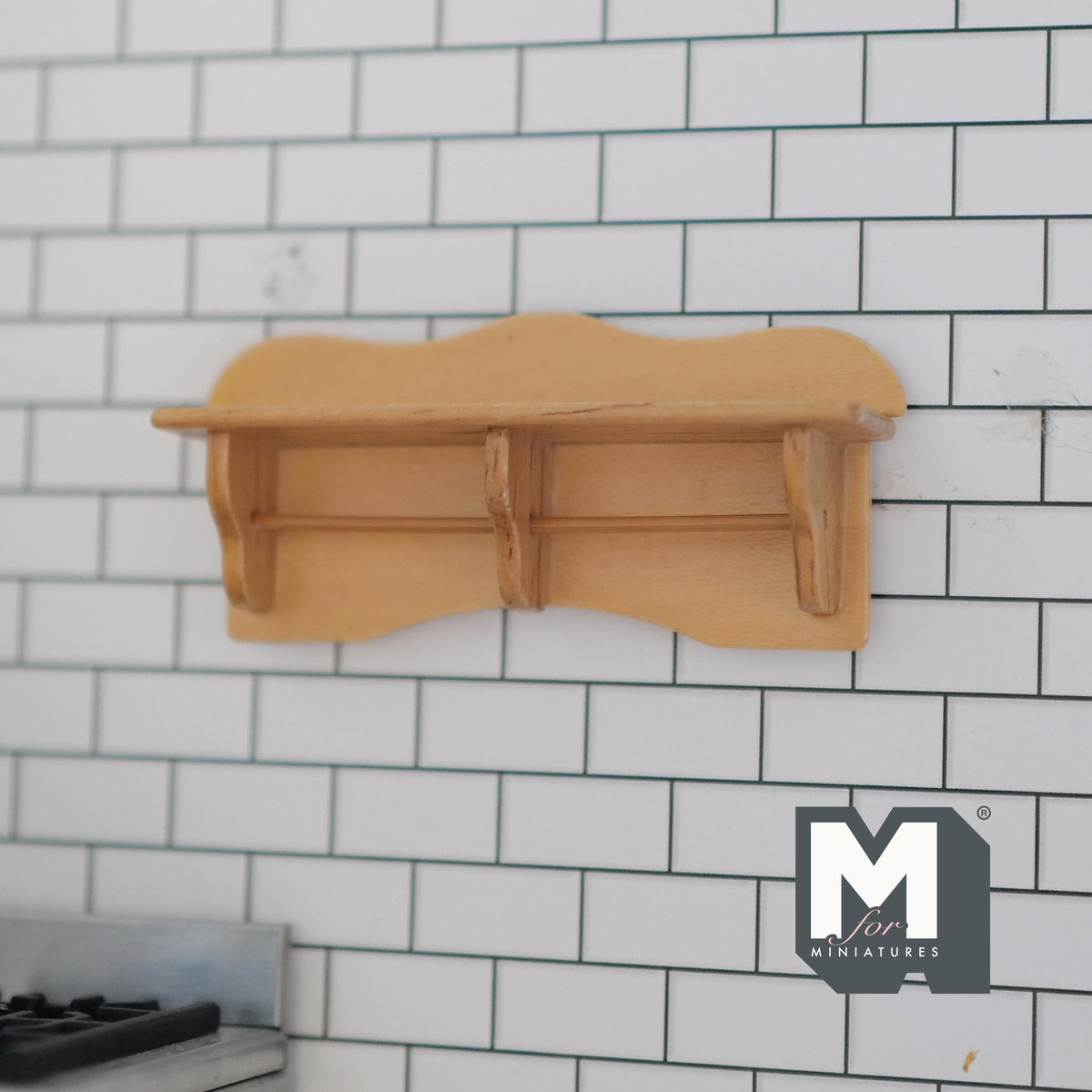 1:12 Scale Miniature Wood Wall Shelf with Scalloped Top, 2 Sections, 2-3/4 inch long, DIY Dollhouse Supply