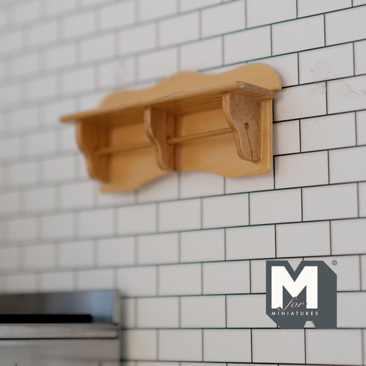 1:12 Scale Miniature Wood Wall Shelf with Scalloped Top, 2 Sections, 2-3/4 inch long, DIY Dollhouse Supply