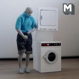 Miniature Stacked Washer and Dryer 1:12 Scale Dollhouse Laundry Washing Machine and Tumble Dryer 5-3/4 inch tall (wood) (white) - K019