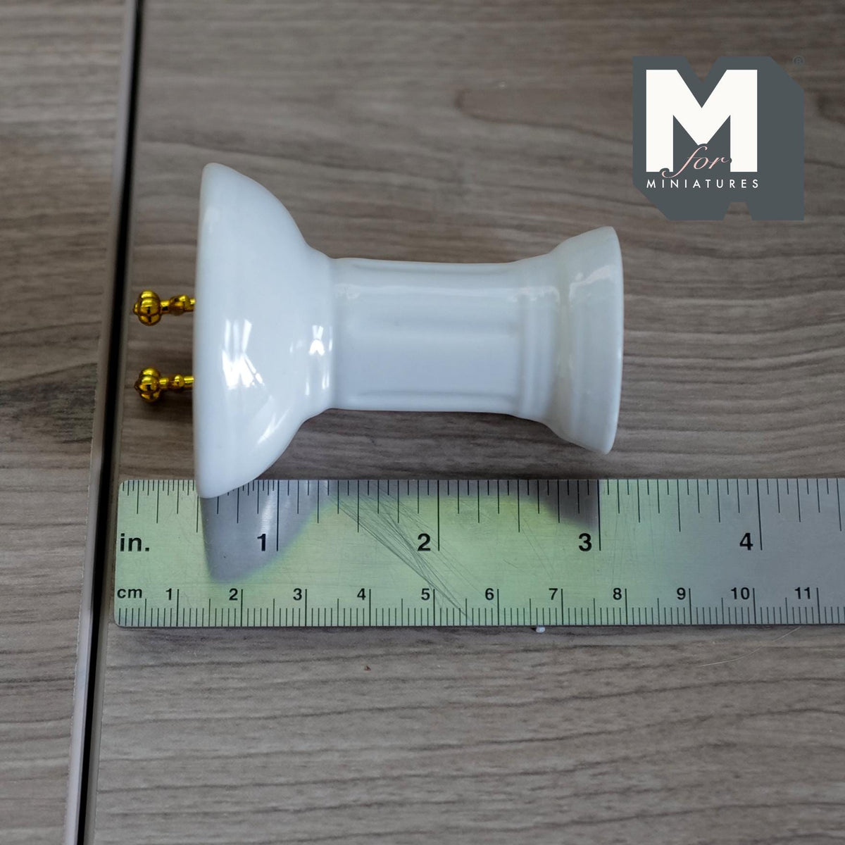 1:12 Scale Miniature Ceramic Pedestal Sink with Gold Faucets, 3 inch tall, DIY Dollhouse Supply (white)