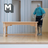 Miniature Dining Table Unfinished 1:12 Scale Dollhouse Dinner Table Unpainted Farmhouse Table 5-7/8 inch long (wood) -