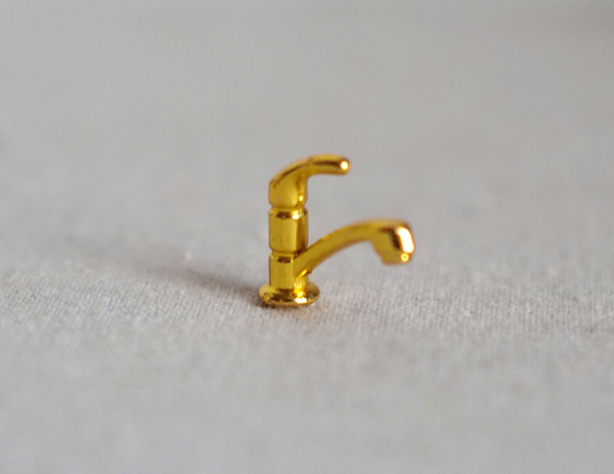1:12 Scale Miniature Single Lever Faucet, Gooseneck Spout, 9/16 inch tall, DIY Dollhouse Supply (gold) (A)
