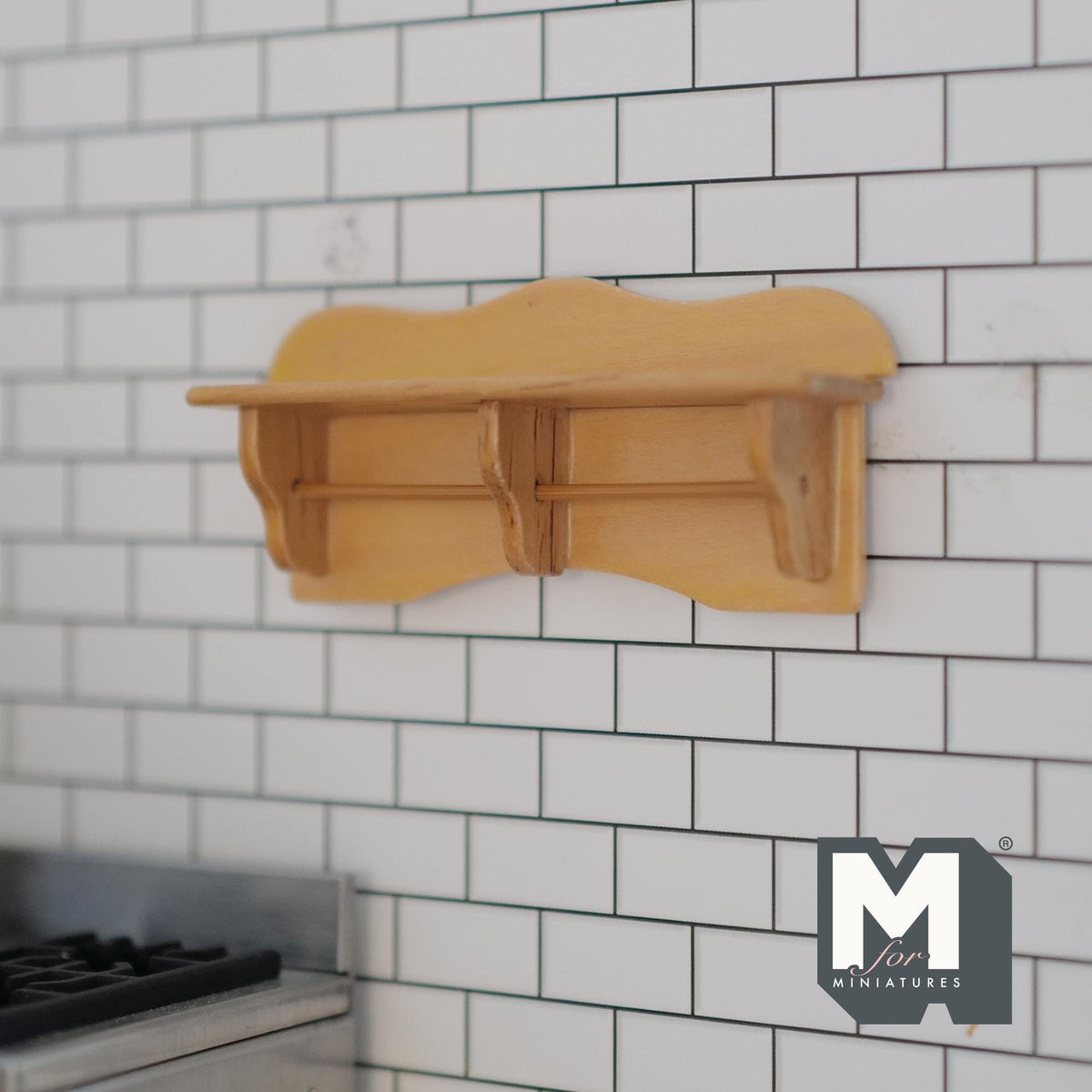 1:12 Scale Miniature Wood Wall Shelf with Scalloped Top, 2 Sections, 2-3/4 inch long, DIY Dollhouse Supply
