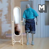 Miniature Full Length Mirror 1:12 Scale Dollhouse Cheval Mirror Standup Dresser Mirror 5-3/16 inch tall (metal) (beige) - D032