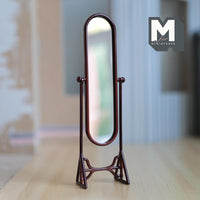 Miniature Full Length Mirror 1:12 Scale Dollhouse Cheval Mirror Standup Dresser Mirror 5-3/16 inch tall (metal) (brown) - D037