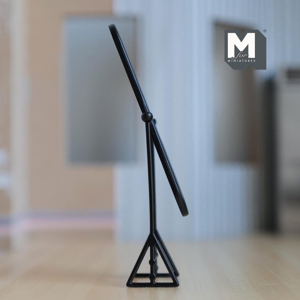 1:12 Scale Miniature Full Length Cheval Mirror, Oval, Tilting Stand, 5-3/16 inch tall, DIY Dollhouse Supply (metal) (black)