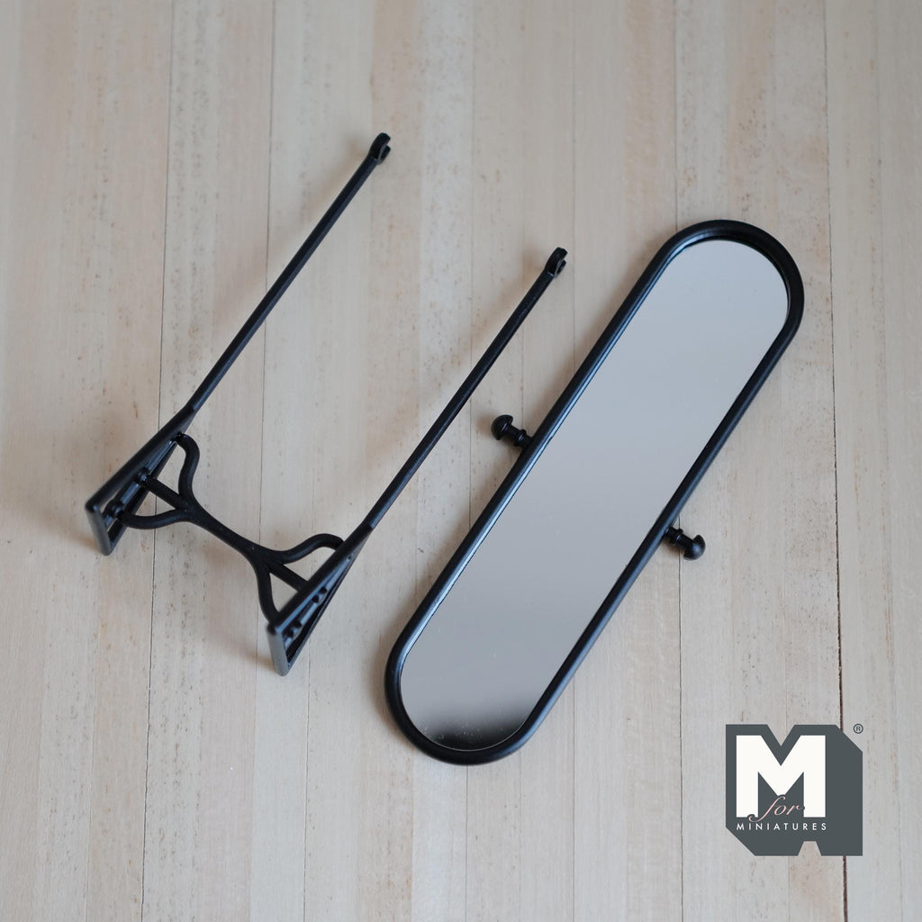 1:12 Scale Miniature Full Length Cheval Mirror, Oval, Tilting Stand, 5-3/16 inch tall, DIY Dollhouse Supply (metal) (black)