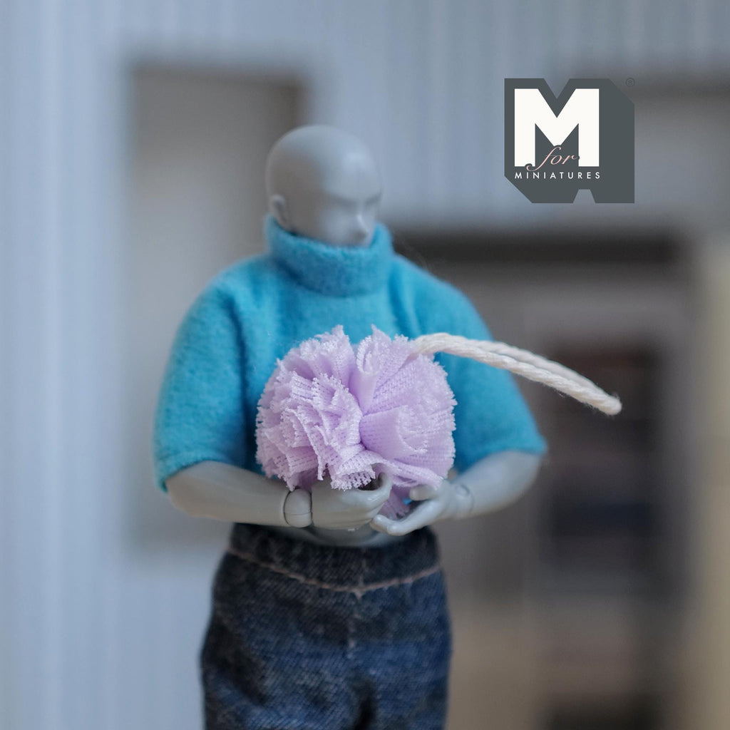 1:12 Scale Miniature Shower Loofah with Hanging Cord, 7/8 inch dia., DIY Dollhouse Supply (purple)