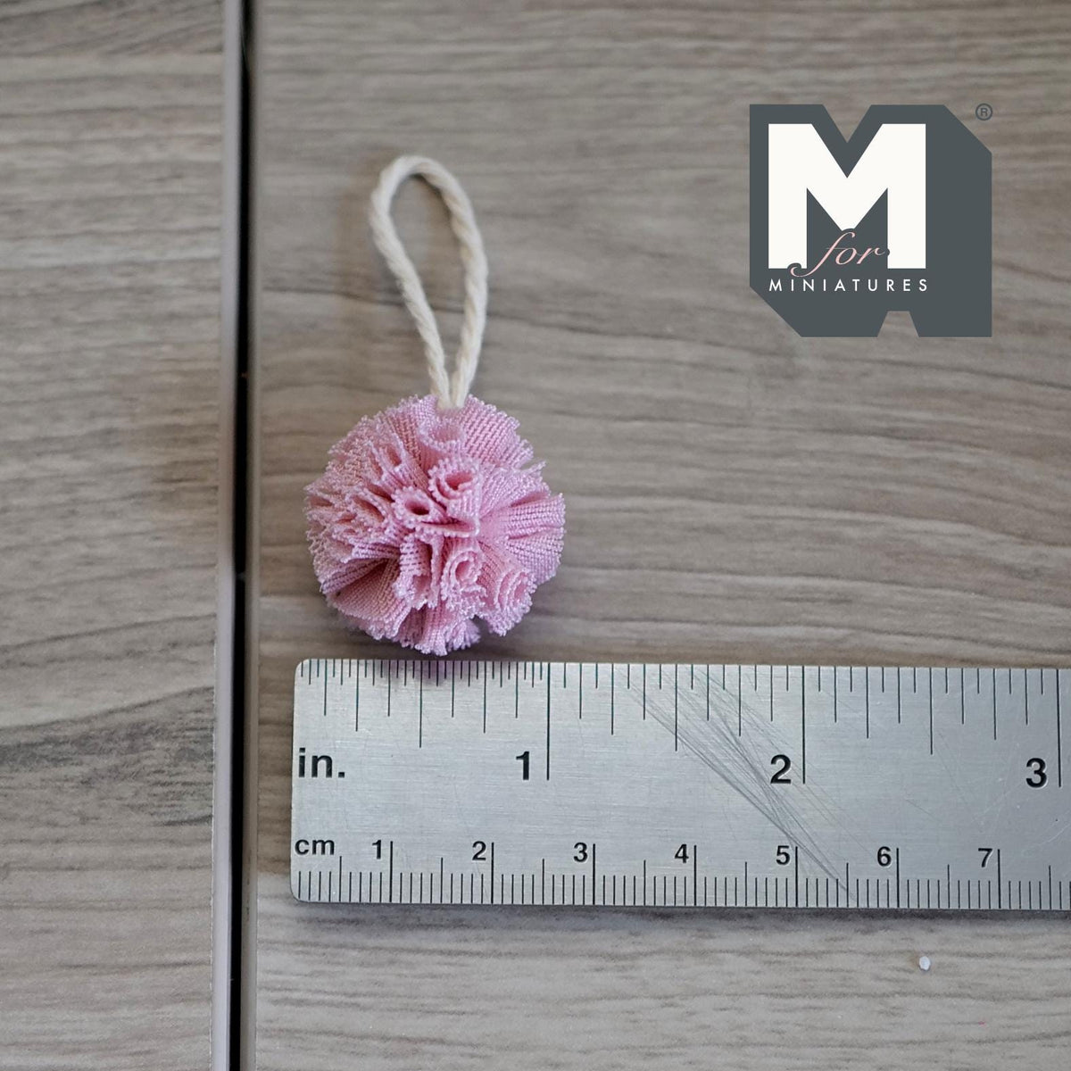 1:12 Scale Miniature Shower Loofah with Hanging Cord, 7/8 inch dia., DIY Dollhouse Supply (pink)