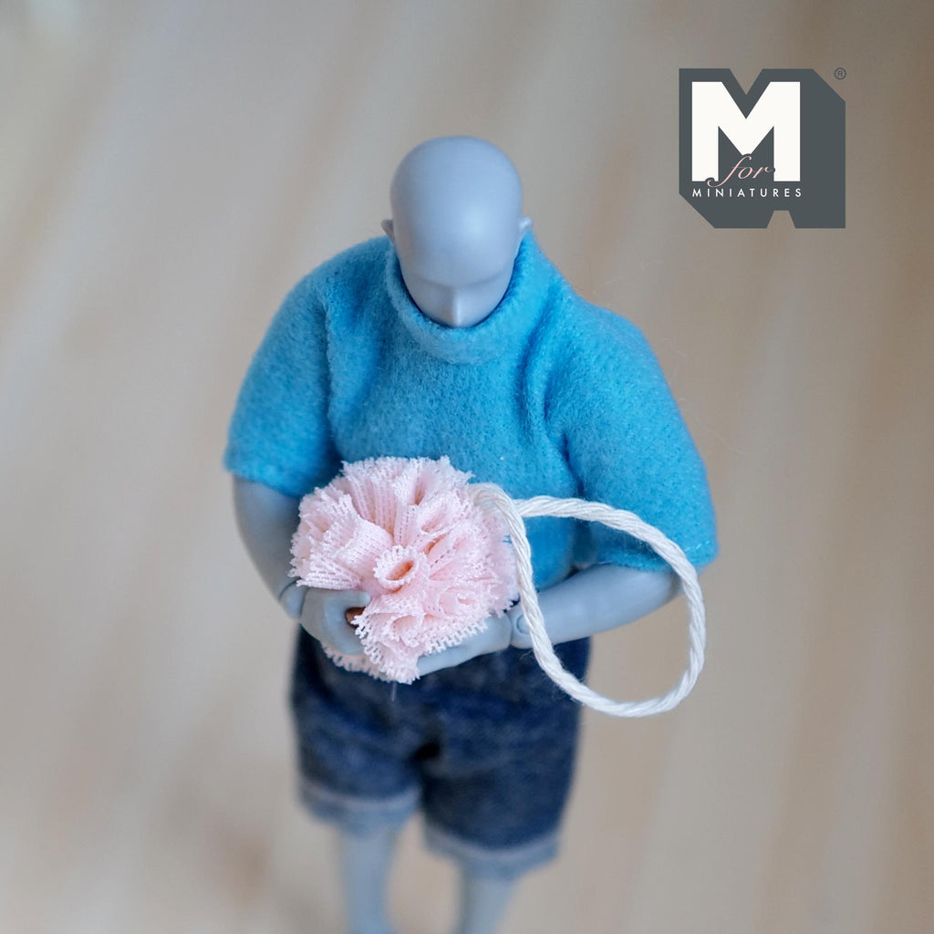 1:12 Scale Miniature Shower Loofah with Hanging Cord, 7/8 inch dia., DIY Dollhouse Supply (light pink)