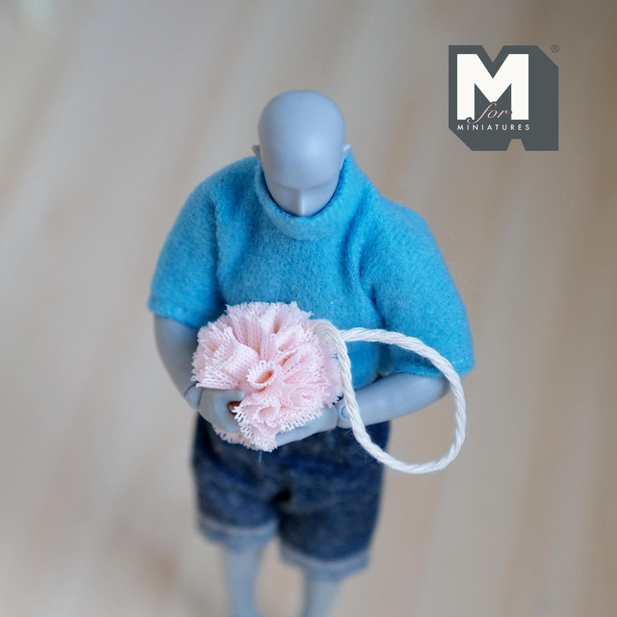 1:12 Scale Miniature Shower Loofah with Hanging Cord, 7/8 inch dia., DIY Dollhouse Supply (light pink)