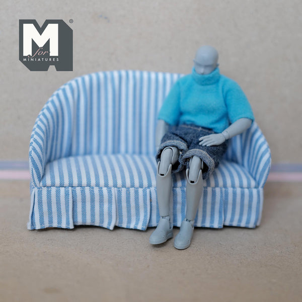 Miniature Fabric Cloth Couch 1:12 Scale Dollhouse Furniture Cabriole Sofa 5-7/16 inch long (blue) - K031