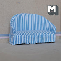 Miniature Fabric Cloth Couch 1:12 Scale Dollhouse Furniture Cabriole Sofa 5-7/16 inch long (blue) - K031