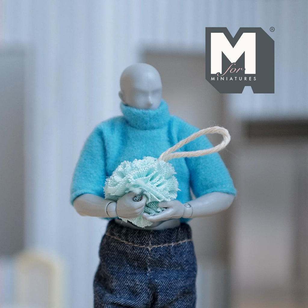 1:12 Scale Miniature Shower Loofah with Hanging Cord, 7/8 inch dia., DIY Dollhouse Supply (mint green)