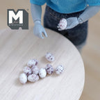 1:12 Scale Miniature Quail Eggs, Set of 10, 3/8 inch long, DIY Dollhouse Supply (resin) (non edible)