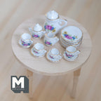 Service à thé miniature en porcelaine à l'échelle 1:12, motif floral, ensemble de 15 pièces, accessoire pour maison de poupée à faire soi-même
