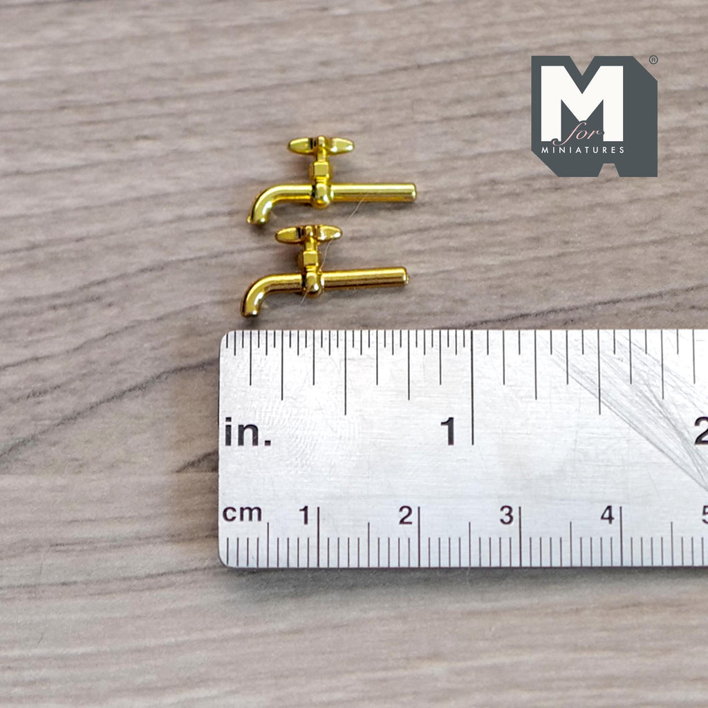 1:12 Scale Miniature Metal Dollhouse Faucet, Set of 2, 1/2 inch long (gold)