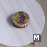 Miniature Santa Candy Box Christmas Round Tin Filled with Candies 1:12 Scale Dollhouse Tin Box 15/16 inch dia. - E034