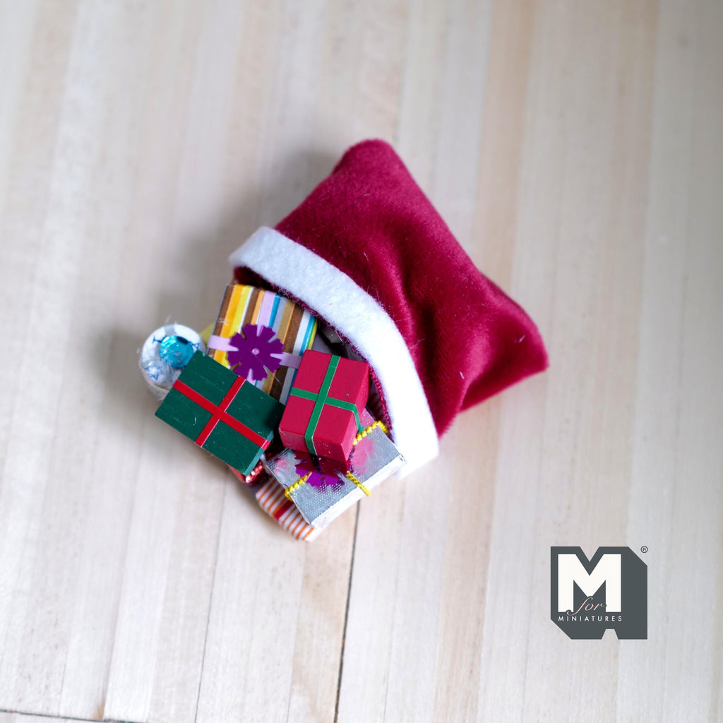 1:12 Scale Miniature Christmas Sack of Presents, Red with White Trim, 2-1/2 inch tall, DIY Dollhouse Supply (all in 1 piece)