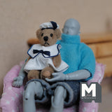 Miniature Plush Lady Bear One Piece Dress and Beret Hat 1:12 Dollhouse Bear with Flexible Limbs 2 inch tall (from WMB) - H047