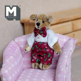 Miniature Plush Bear Dressed with Bow Tie 1:12 Dollhouse Bear 2-1/2 inch tall (from WMB) - H047