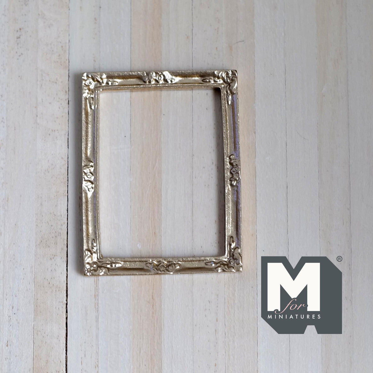 1:12 Scale Miniature Ornate Rectangular Picture Frame, Slim Border, 2-3/16 inch tall, DIY Dollhouse Supply (gold) (resin)
