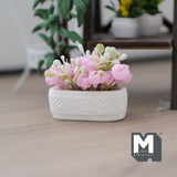 Dollhouse Flowers and Planter Trough 1:12 Scale Miniature Flowers and Long Clay Planter Box (light blue / white) - H038