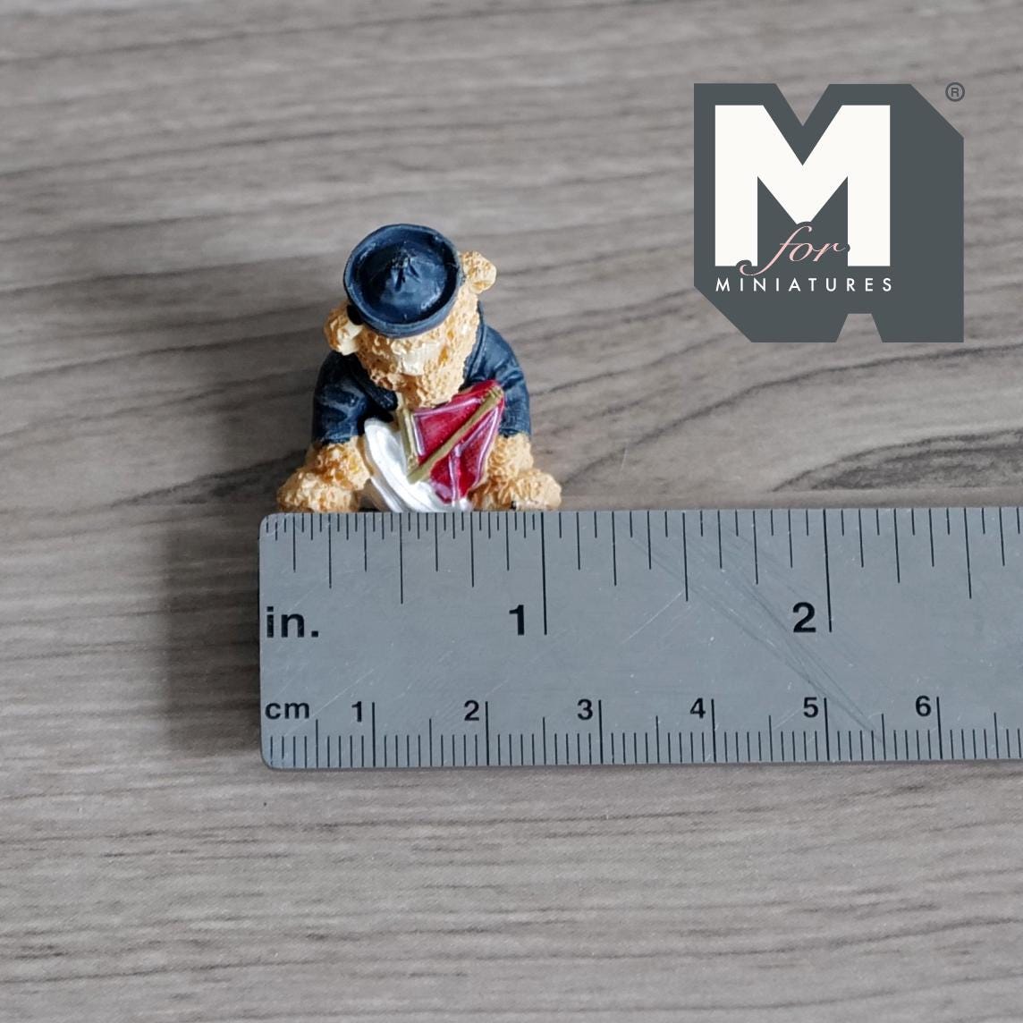 1:12 Scale Miniature Bear Cub Figurine in Sailor Outfit with Sail Boat, 1 inch tall, DIY Dollhouse Supply (resin)