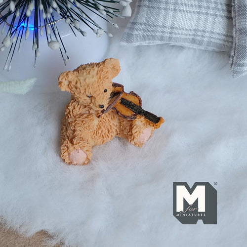 1:12 Scale Miniature Bear Figurine Playing Violin, 1-1/8 inch tall, DIY Dollhouse Supply (resin)