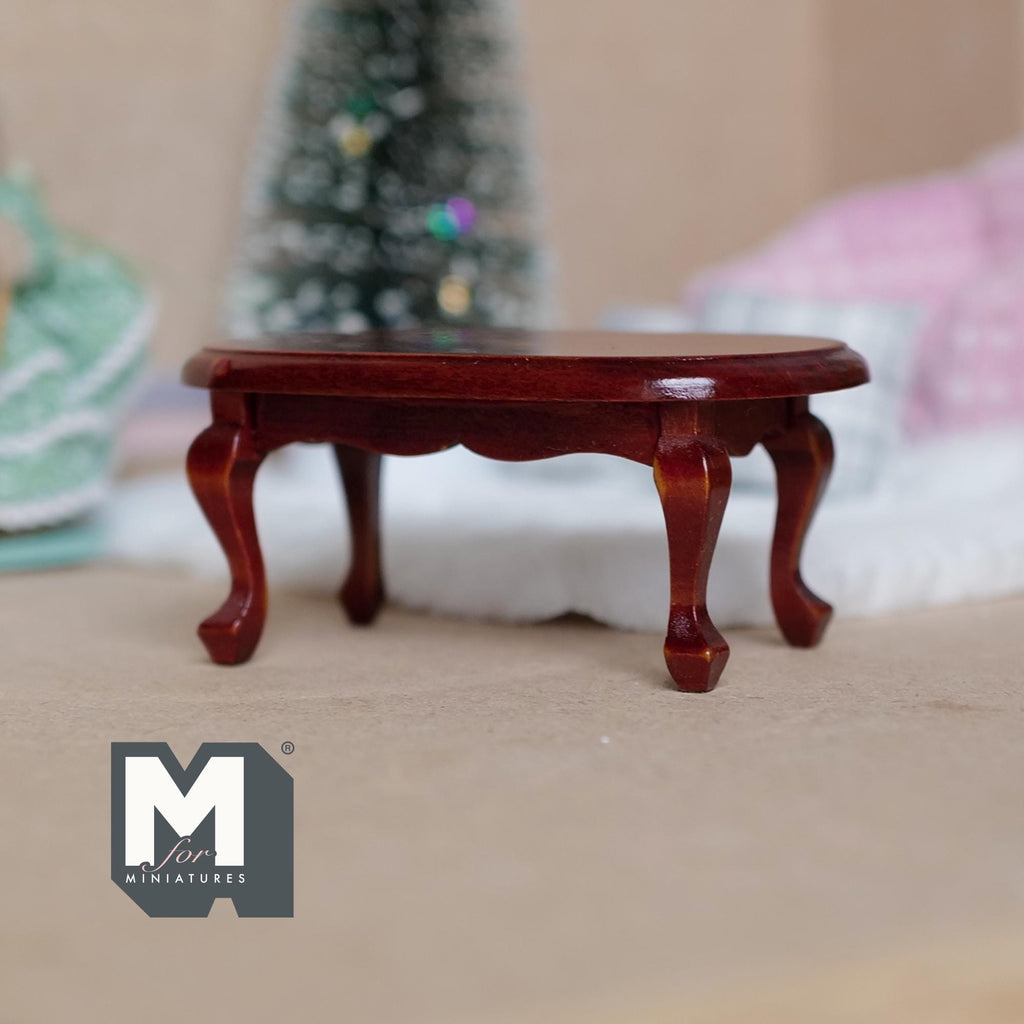 1:12 Scale Miniature Oval Coffee Table with Cabriole Legs, 1-9/16 inch tall, DIY Dollhouse Supply (wood) (brown)