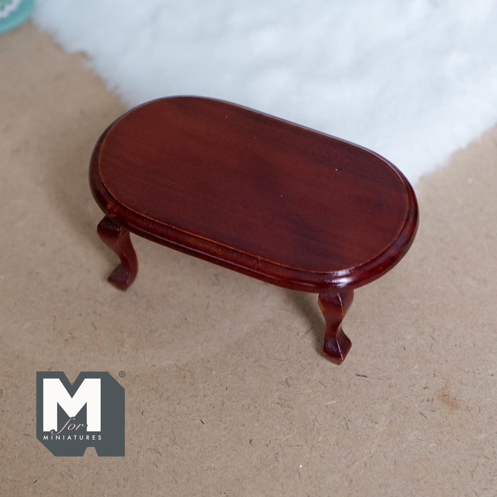 1:12 Scale Miniature Oval Coffee Table with Cabriole Legs, 1-9/16 inch tall, DIY Dollhouse Supply (wood) (brown)