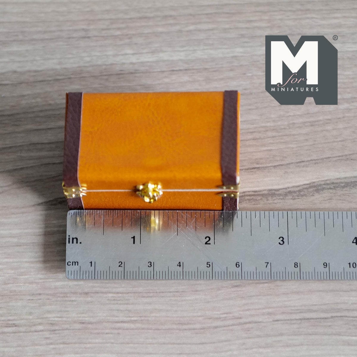 1:12 Scale Miniature Leather Look Wood Storage Trunk with Straps and Clasps, 2-5/16 inch long, DIY Dollhouse Supply (light brown)