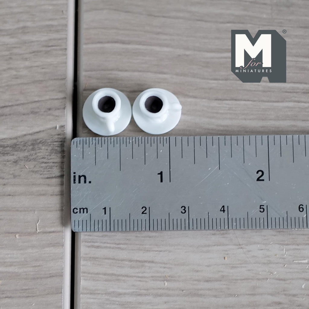 1:12 Scale Miniature Coffee Mugs with Saucers, Set of 2, 3/8 inch tall, DIY Dollhouse Supply (1 piece)