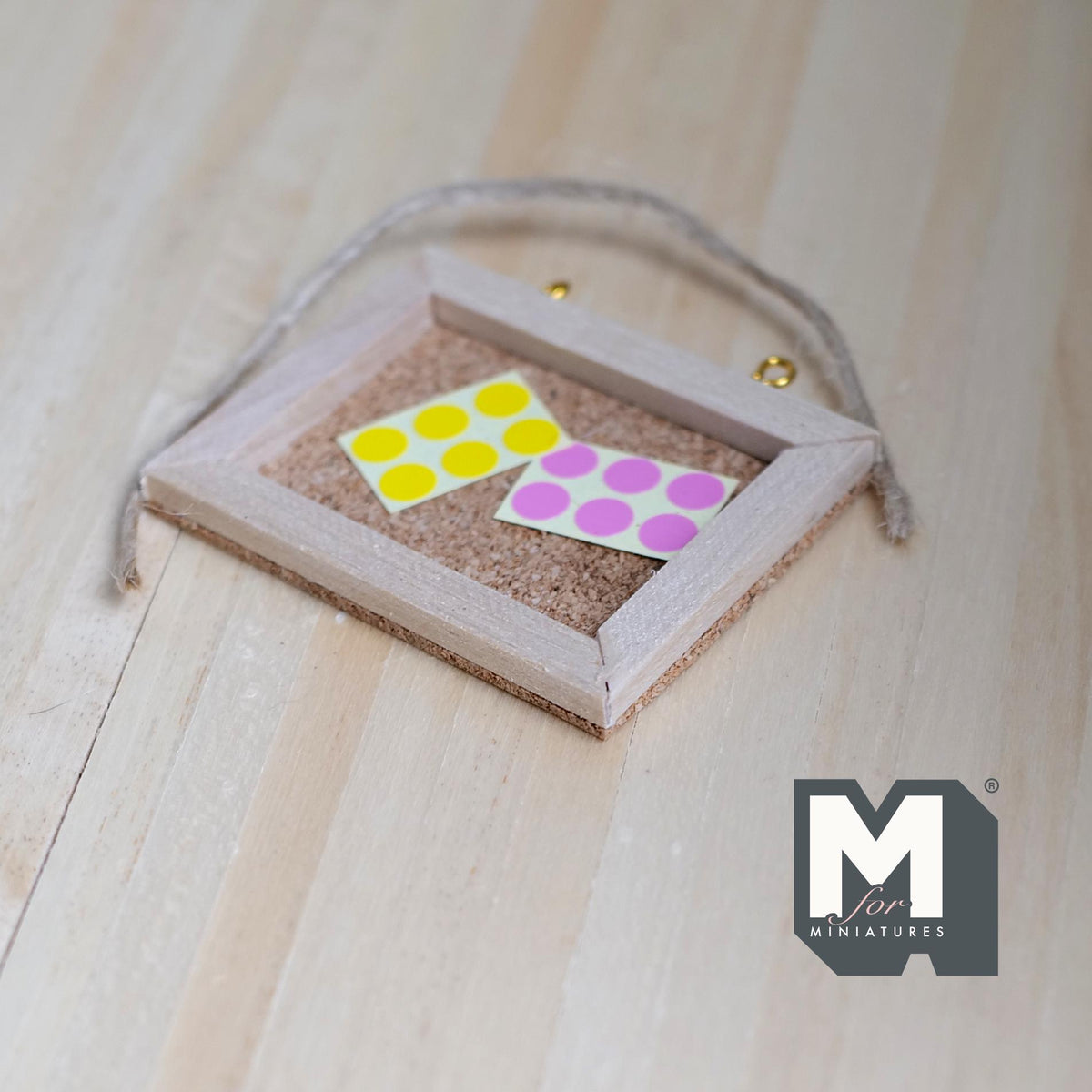 1:12 Scale Miniature Hanging Cork Board with Wood Frame and Stickers, 2-3/8 inch long, DIY Dollhouse Supply