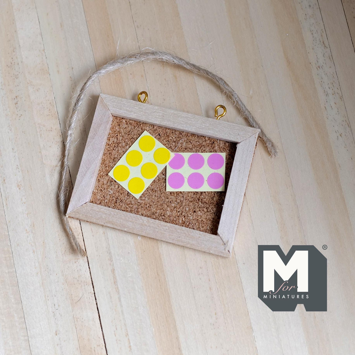 1:12 Scale Miniature Hanging Cork Board with Wood Frame and Stickers, 2-3/8 inch long, DIY Dollhouse Supply