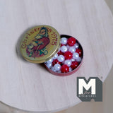 Miniature Santa Candy Box Christmas Round Tin Filled with Candies 1:12 Scale Dollhouse Tin Box 15/16 inch dia. - E034