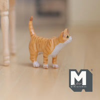 Miniature Walking Tabby Cat 1:12 Scale Dollhouse Animal 1-9/16 inch long (resin) (cream) - C048