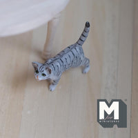 Miniature Walking Tabby Cat 1:12 Scale Dollhouse Animal 1-9/16 inch long (resin) (gray) - C048