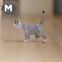 Miniature Walking Tabby Cat 1:12 Scale Dollhouse Animal 1-9/16 inch long (resin) (gray) - C048