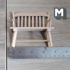1:12 Scale Miniature Unpainted Wood Garden Bench, Slatted Back, Curved Arms, 3-1/2 inch long, DIY Dollhouse Supply