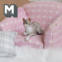 Miniature Relaxing Tabby Cat 1:12 Scale Dollhouse Animal Cat 1-5/16 inch long (resin) (gray) - C048