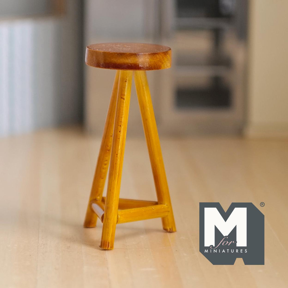 1:12 Scale Miniature Wood Pub Stool, Round Seat, 2-15/16 inch tall, DIY Dollhouse Supply (brown)