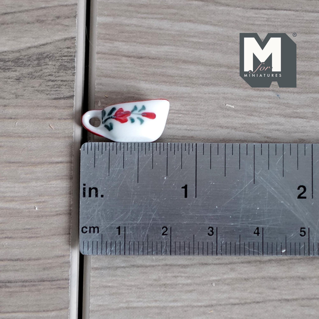 1:12 Scale Miniature Ceramic Gravy Boat, Rose Pattern, 13/16 inch long, DIY Dollhouse Supply (red)