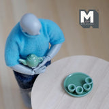 Dollhouse Teapot Cups and Tray Set 1:12 Scale Miniature Ceramic Set of 6 (green) - A036